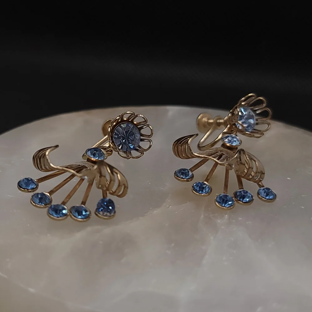 Vintage 1950's Floral Rhinestone Screwback Earrings